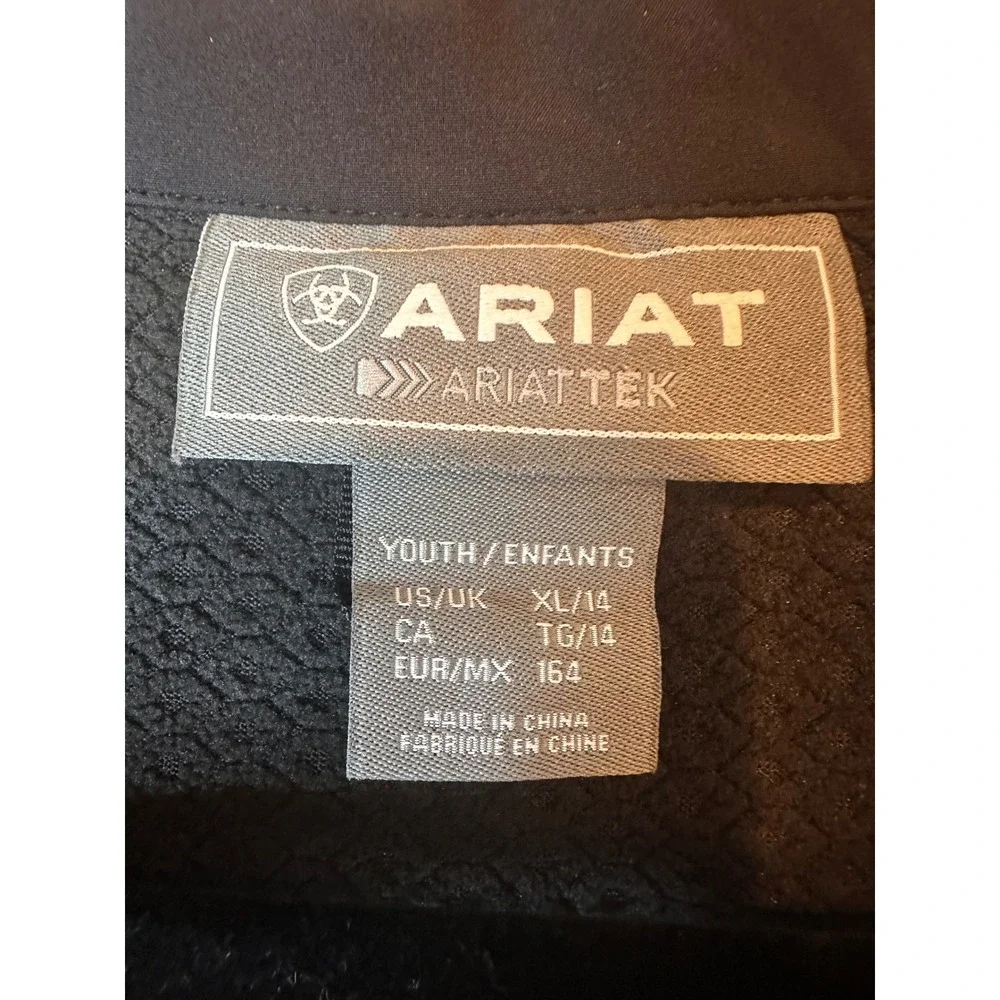 Ariat Kids Team Softshell Jacket Black Youth XL 10038984 Water Resistant